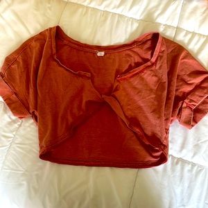 Coral pink twisted top (cropped)